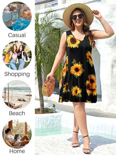 Image of BELAROI Women Casual Summer Beach Dresses Plus Size Sundress V Neck Pockets Swing Tank Dress Cover Ups