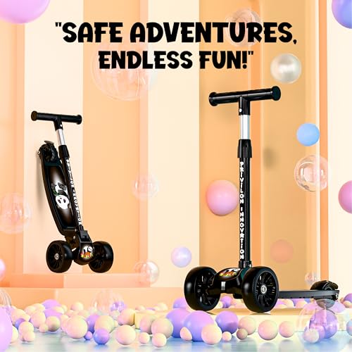 Image of MAGICLY Kids 3-Wheel Foldable Scooter - Adjustable Height, Wide Anti-Slip Deck, Smooth PU Wheels Game, Lightweight Kick Scooter for Boys & Girls of Ages 2-10 Years (Scooter Black)