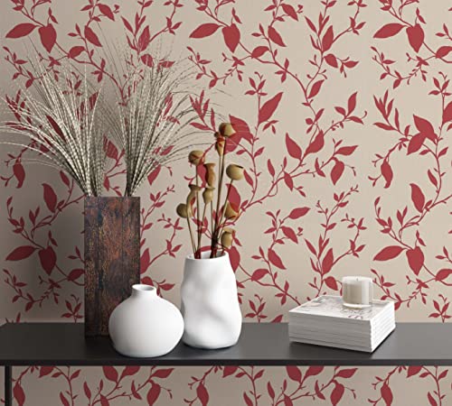 Papier peint intissé floral rouge fleurs beige la motifs floraux pour chambre de mouton salon ou cuisine Qualité supérieure 100% Fabriqué en Allemagne 10,05 x 0,53m Marburg