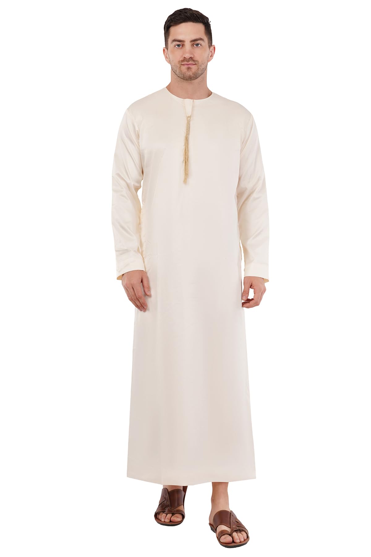 malik's kurta king Men’s Omani Emirati Jubba Thobe | Classic Arabic Kandura with Tassel Design | Long Sleeve Muslim Dress for Eid, Ramadan-picture-33