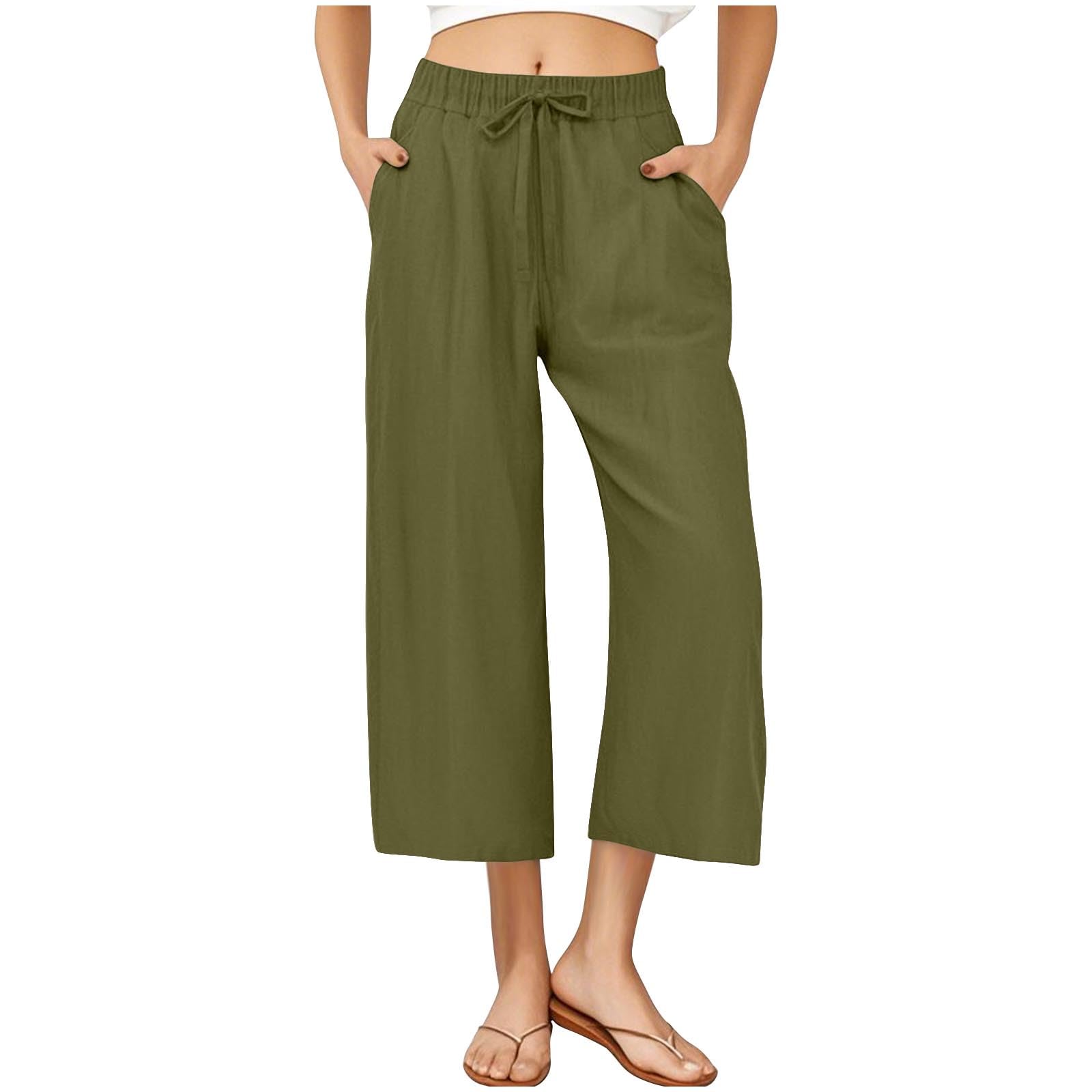 RLEHJN Damen Hosen,Weite Lose Gerade Geschnitten Palazzo Hose Hohe Taille Dehnbar Lounge Elegante Freizeithose Einfarbig Jogginghose Sommer Strandhose Freizeithose Stoffhose mit Tunnelzug und Taschen