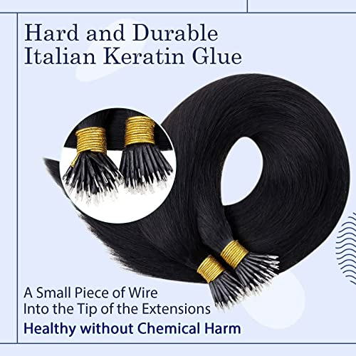 RUNATURE Nano Hair Extensions Real Human Hair Black Nano Beads Hair Extensions Human Hair Natural Black Invisible Nano Ring Straight Remy Hair 50g 50s 14 Inch #1 - Image 4