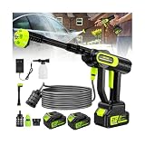 Hidrolavadora Portátil Inalámbrica, Pistola de Lavado de Alta Presión con Sistema 14 mm, 3.7 L/min, Baterías Dobles Recargables,Boquilla 6 en 1 y...