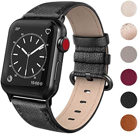 SWEES Leather Band Compatible for iWatch 38mm 40mm, Genuine Leather Replacement Strap Rose Gold Buckle Compatible iWatch Series 5 4 3 2 1, Sports & Edition Women Rose Gold, Brown, Black