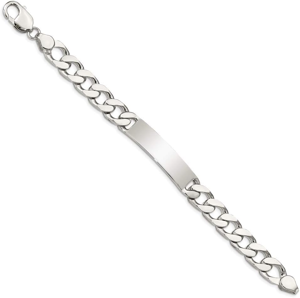 Polished Engravable Personalized Custom 925 Sterling Silver Polished Curb Link ID Bracelet For Men or Women Length 7.5 inches Width 10 mm With Lobster Claw Clasp