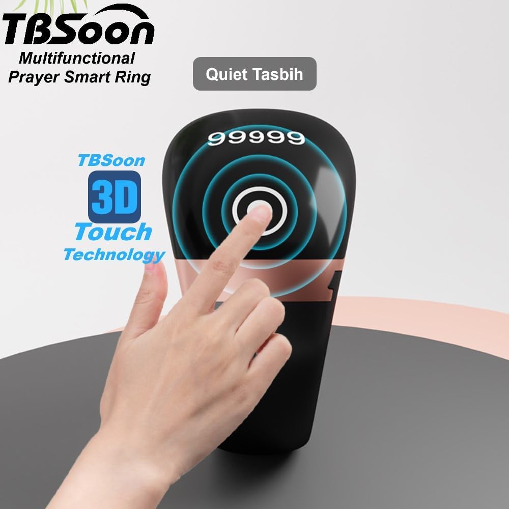 Lightweight Tasbih Smart Ring, Tasbeeh Counters,Prayer Direction Indicator Guide,5 Azan Alarm Clock,Forgiveness,Electronic Rosary,Eid al-Fitr Eid al-Adha Ramadan Gift for men women-Grey Pro with APP