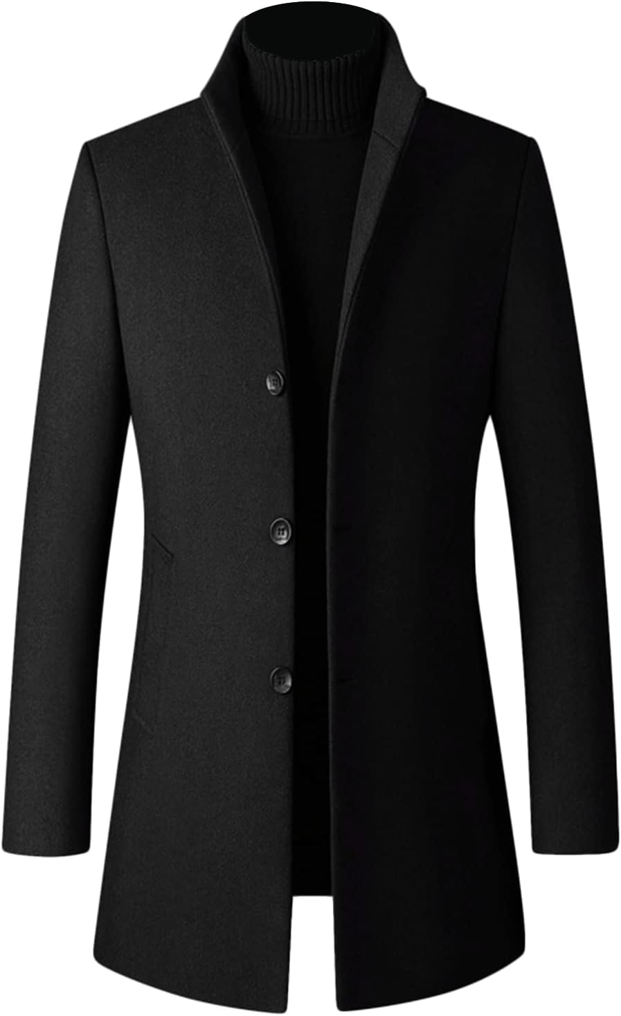 JEsilunmaMY Men's Stand Collar Wool Pea Coat Single Breasted Business Down Jacket Fall Winter Slim Fit Trench Overcoat