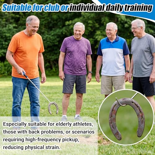 Image of Arrowbash 2 Pcs 20 Inch Horseshoe Pick-up Hook with Stainless Steel Shaft, Ergonomic Grip Horseshoe Retriever, Portable Horse Shoe Pick up Stick for Outdoor Games