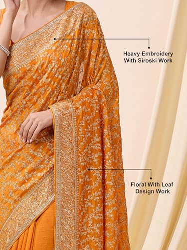 Image of TRENDMALLS Women's Vichitra Silk Heavy Embroidery With Siroski Stone Work Saree with Unstitch Blouse Piece For Women