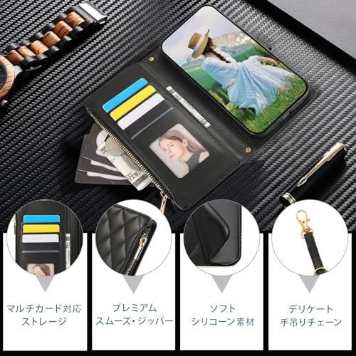 iPhone SE 第3世代 用 ケース 手帳型 通用 iPhone SE2, iPhone 6/7/8 カバー 対応 iPhone SE3 ケース ショルダー ひし形柄アイフォン SE ケース 肩掛け 人気 女性 カード収納 ジップ付き財布 横置き機能 シンプル お洒落 スマホケース (ブラック)