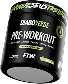 FTW Pré-Treino Diabo Verde em Pó com Cafeína, Aminoácidos Beta‑Alanina e Arginina para Treinos e Atividades Físicas - Pote 300 g (Maça Verde)
