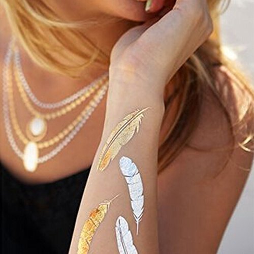 Kit De 4 Tatouages Temporaires Classiques Or & Argent - Bracelet Et Collier Étanches K8