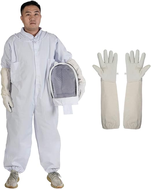Professional Beekeeping Suit for Men Women, Full Body Beekeeper Suit Bee Suits with Goatskin Gloves for Beekeepers