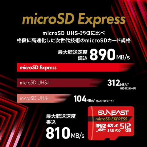 Image of SUNEAST microSD Express 512GB Max Read Transfer Speed 890MB /s Max Write Transfer Speed 810MB /s Next Generation Technology MicroSD Card Switch2 Verified Class 10 U3 V30 UHS-I A1 SE-MSE512G20P1F