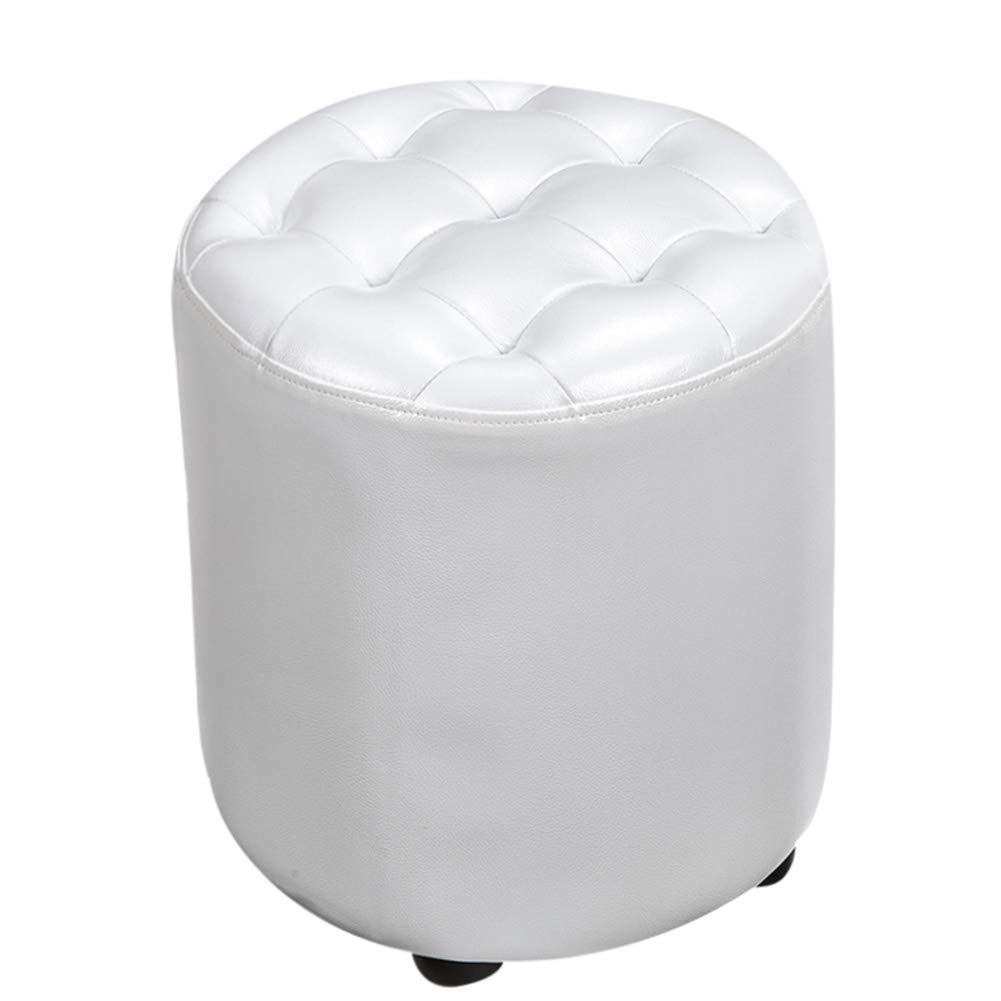 PAROBDO Leather Upholstered Cube Pouf Ottoman,pouffe Footstool Solid Wood Square Leather Living Room Coffee Table Small Bench-g 35x35x40cm(14x14x16inch)