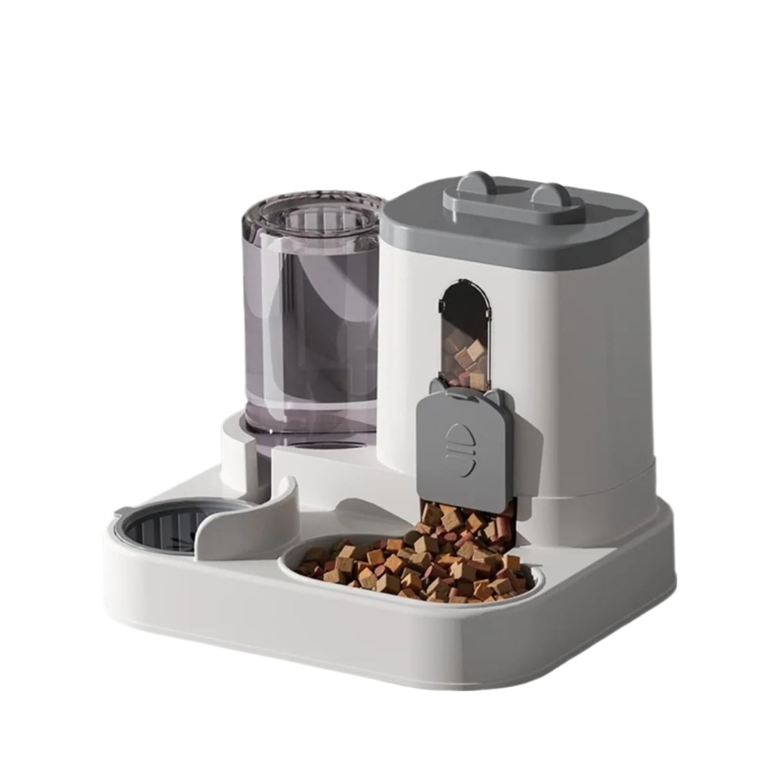 Karmnik dla zwierząt, Cute 2 in 1 Cat Food Water and Integrated Fully Automatic Feeder Washable Dispenser(Grey)