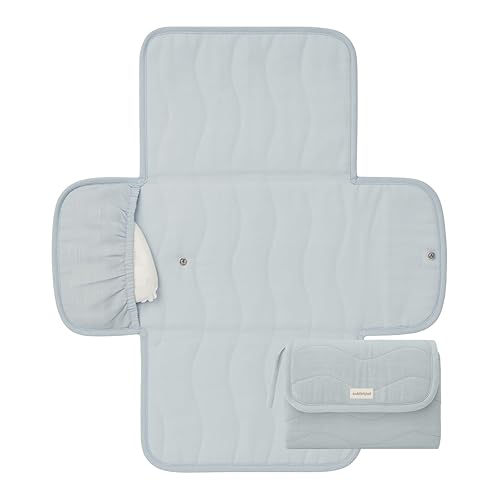Miniatura 7 de Toddlekind Mini Maven - Cambiador portátil – Algodón orgánico y poliéster resistente al agua – Apto para viajes, tapete de cambio plegable – Rayas