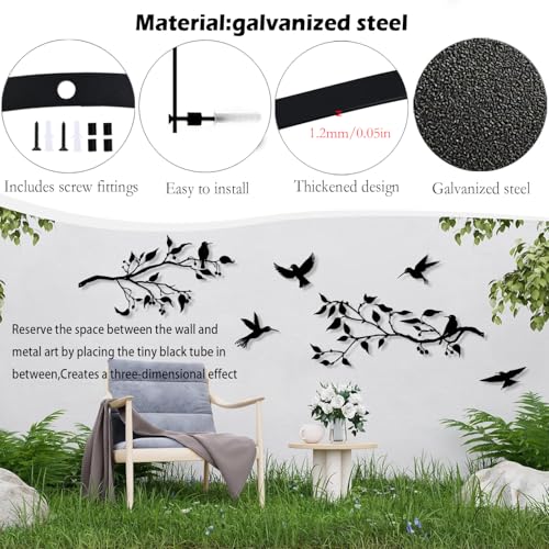 Pduoduo 4PCS Large Metal Birds on Branch Wall Art Decor,Birds Silhouette Wall Decor,Black Leaves with Bird Silhouette Sculpture for Balcony Garden Decor - Image 3