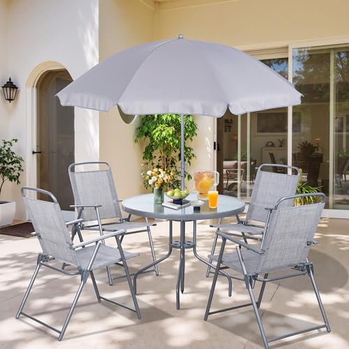 Vongrasig 6 Pieces Folding Patio Dining Set, All Weather Small