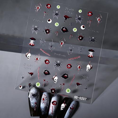 Halloween Nail Stickers Horror Nail Art Stickers Scary Spooky Skull Nail Design Stickers Blood Scar Devil Eyes Nail Art Stickers for Gel Nails,Nail Decor for Women (Halloween Series 6 Sheet) - Image 6