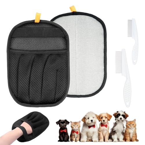 SZSIQI Guanto Peli Gatto Cane, Guanti Statici per Peli Animali, Guanto Statico Rimuovi Pelio, Guanti Magnetico in Pelliccia per Gatti e Cani Bifacciali, con 2 spazzole per Pelliccia
