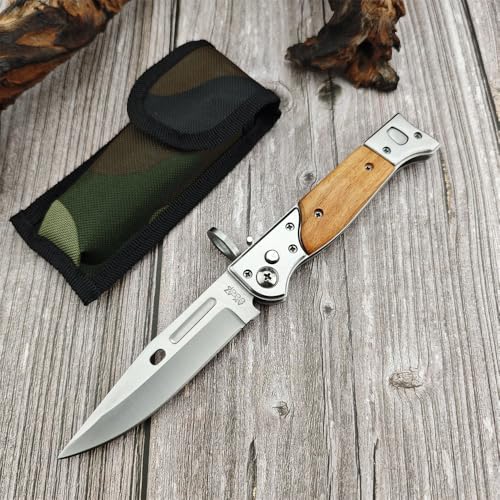 TrailTough 9 AK 47 CCCP Pocket Knife with Slide Safety LockPortable Utility Folding Knives8Cr13Mov Steel Blade and Wooden HandleGifts for MenEDC Tool for CampingFishingHiking (Medium)