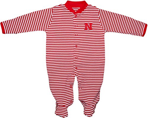 Creative Knitwear University of Nebraska Huskers Striped Footed Baby Romper Red/White