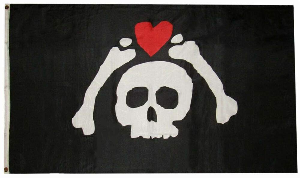 Trade Winds 3x5 Pirate Bones Skeleton Heart Microprose Micropose Flag 3'x5' Banner Grommets Premium Fade Resistant