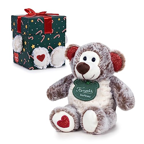 Famosa Softies - Happy Christmas, caixa de Natal com ursinho de peluche castanho de 20 cm, com laço vermelho, detalhes de Natal, presente para todos, meninos e meninas de qualquer idade, famosa (760022341)