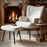 Clevich Ohrensessel - Gemütlicher Loungesessel mit Hocker, Lesesesselaus, Fleece Armchair für Wohnzimmer & Schlafzimmer - Bis 168kg Weiß