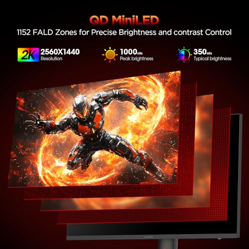 Image of KOORUI Monitor, 27 inch Mini-LED IPS Panel 200Hz Gaming Monitor,1440P PiP /PBP Computer Screen, 1ms HDR 1000 Display, 97% DCI-P3, Height Adjustable, HDMI /DisplayPort, S2721PM