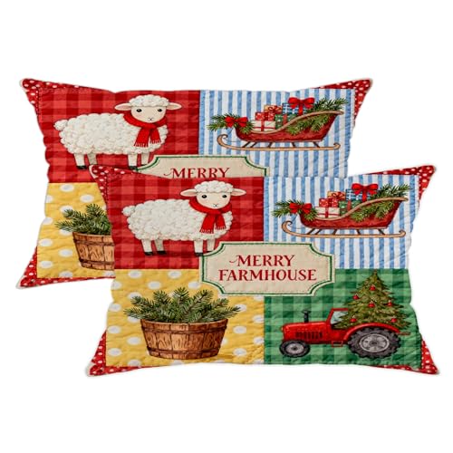 Árbol De Navidad Rústico En Trineo De Ovejas Funda De Almohada 2 Piezas Suave Pillow Cover Cremallera Oculta Funda Almohada para Hogar Cama Oficina 40X60Cm
