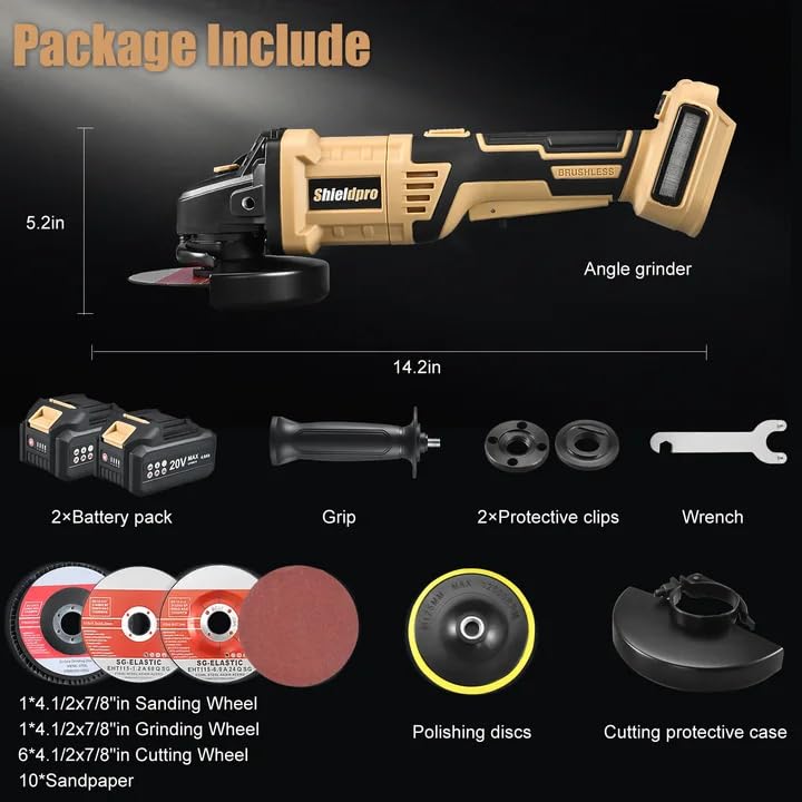 Image of Cordless Rotating head Angle Grinder 4-1 /2 inch, 20V Battery Grinder Tool,2xCordless 4.0Ah Battery &Charger, Power Angle Grinder for Cutting, Griding, Polishing