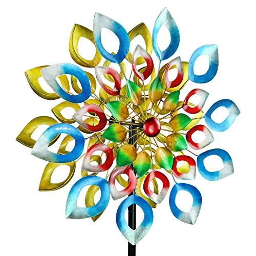 3D Kinetic Wind Spinners with Stable Stake Metal Garden Spinner with Reflective Painting Unique Lawn Ornament Wind Mill for Outdoor Yard Lawn Garden Decorations (Multi-Color)