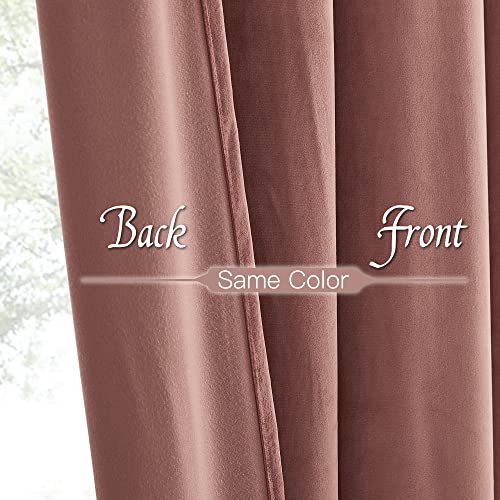 Image of RYB HOME Wild Rose Pink Velvet Curtains 96 inches for Living Room, Privacy Picture Window Treatment Room Darkening Noise Dampening Curtain & Drape for Farmhouse Nursery Home Theater, 2 Panels | Thermal Insulated, Privacy, Sunlight UV Heat Blocking, Luxurious Decor, Dining Room Nursery, Rod Pocket, W52 x L96, 2 Panels