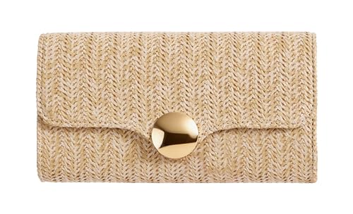 FLAIRFOLIO Elegant Clutch Purse for Women Straw Clutch Formal Evening Bag for Wedding Party Dinner (Beige)