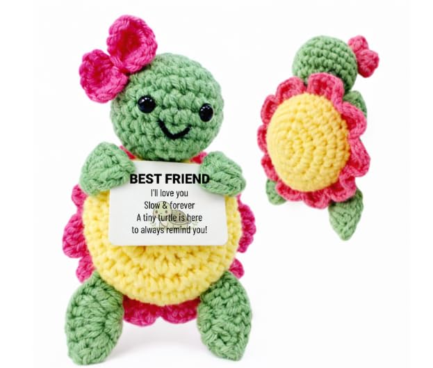 SJAUBKJOG For Women Handmade Emotional Support Crochet Turtle - Best Friend Birthday Gifts with Card, Friendship Gifts for Women Bestie BFF, Gift for Her