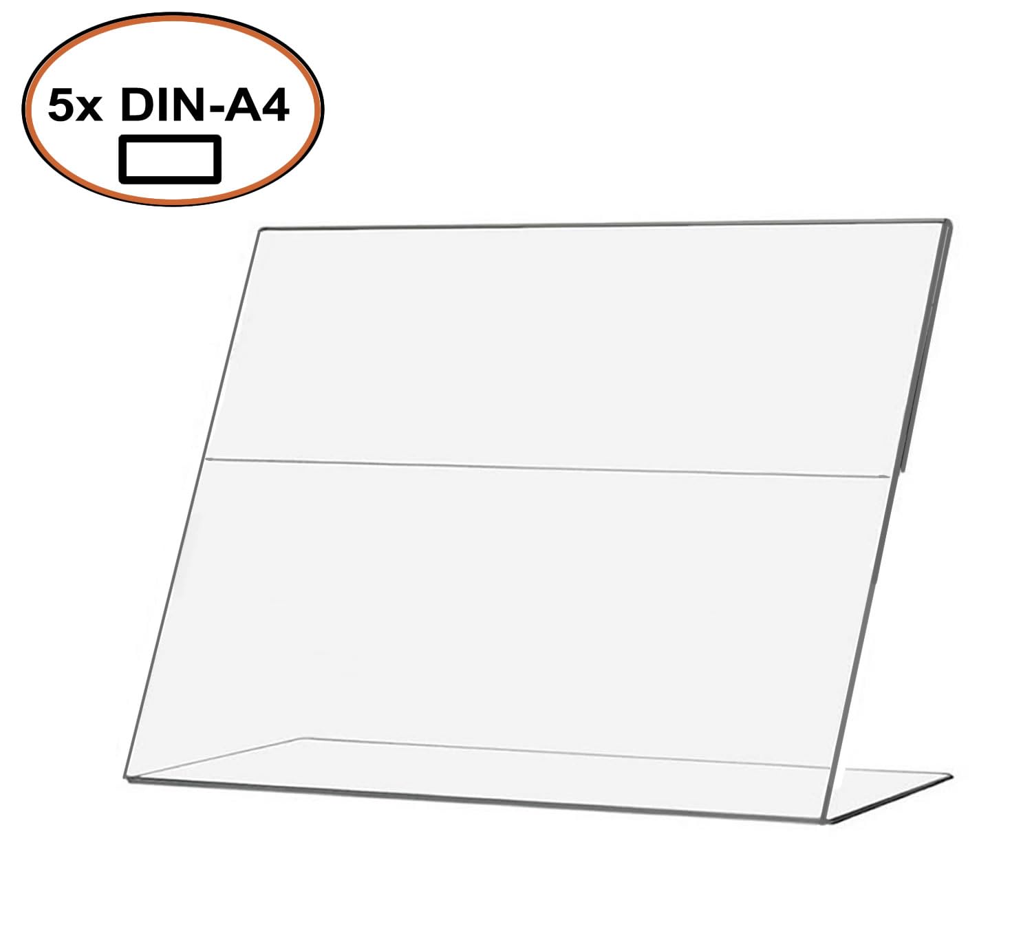 TUKA 5X Présentoirs de Table A4 Paysage, Acrylique 2,5mm d'épaisseur, Transparent L-Stand Inclinés Porte-Brochures Porte Menu Support de Présentation pour Bureau Réception Foires, TKD8201-A4-5x