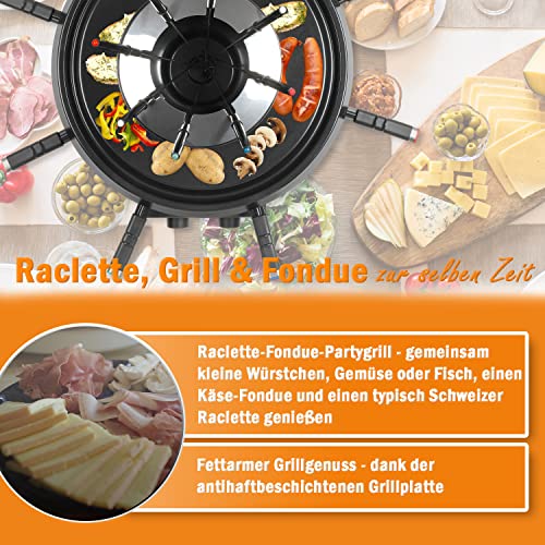 Raclette Fondue Kombi 8 Personen - Tischgrill Elektrisch mit Grillplatte Raclettegrill und Fonduetopf - Elektrogrill… – Bild 3
