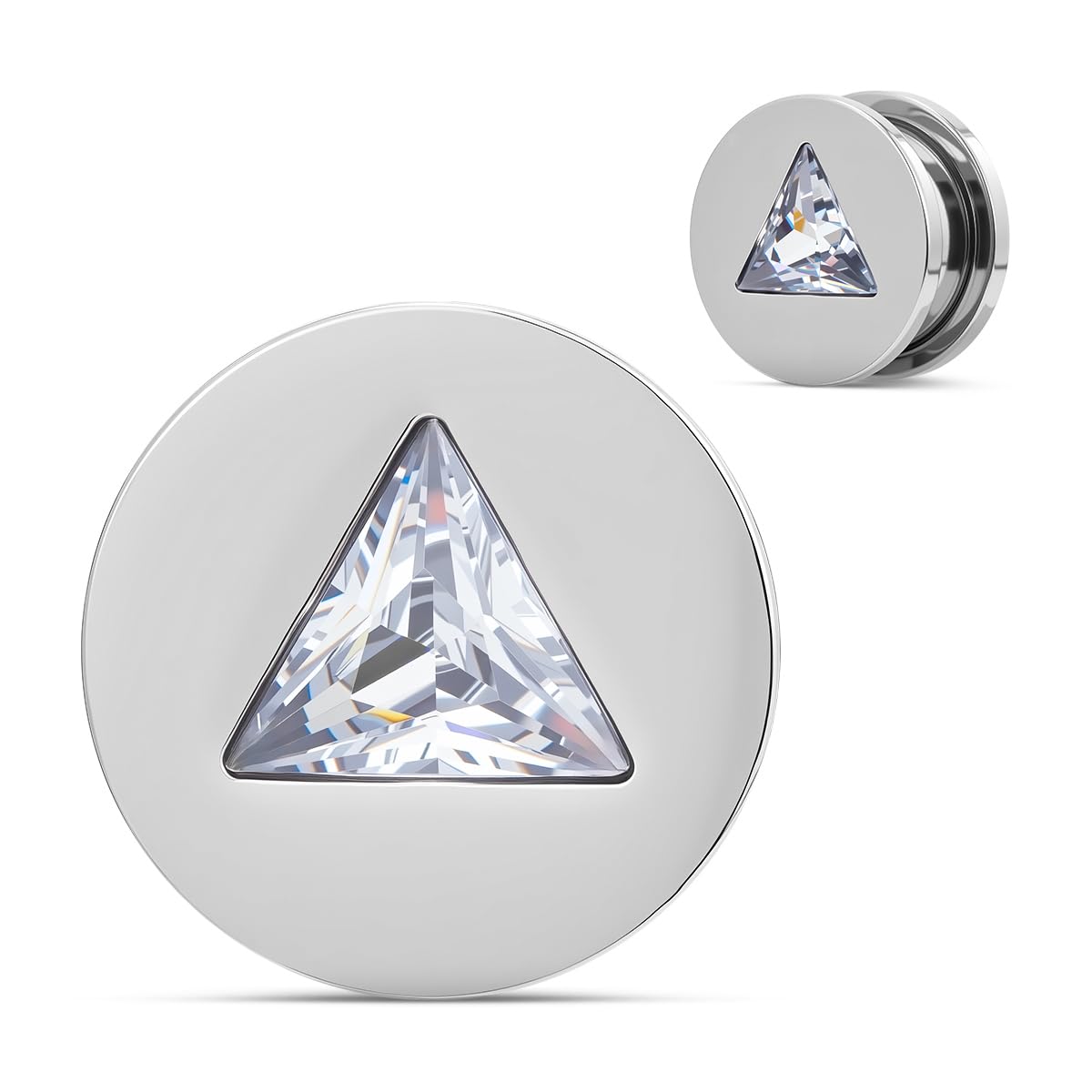 Photo 1 of COOEAR Stainless Steel Ear Plugs Gauges with Triangle CZ Inlaid Tunnels