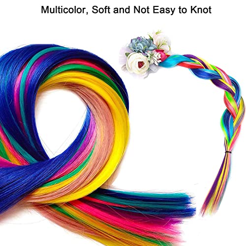 Foto von Beautyshow Bunte Haarteile 18 pcs, Haarverlängerungen mit Clips, 55cm/21.6 zoll Regenbogen Perücke Salon Highlight Synthetisch Haarteile Clip für Kinder Mädchen Frauen Cosplay Party Mode (Gerade)