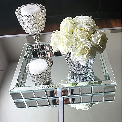 Meetart Rectangle Organizer 11" X 14" Decorative Silver Mosaic Mirror Tray Vanity Tray Serving Tray Jewelry Makeup Tray. #TOP1