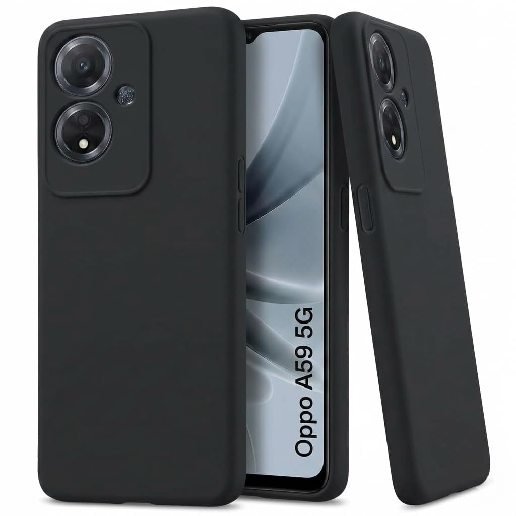 JANAK RAJ Velvet Silicone Back Case Cover for Oppo A59 5G | Soft Like Silk Liquid Touch in Slim Flexible Matte Finish | Inner Microfiber & Raised Rubberised Camera Protection - Black