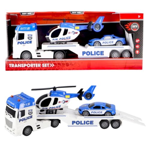 Voiture transporteur police avec hélicoptère et effets de lumière et son pour enfant