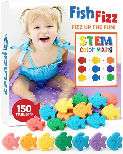 SplashEZ STEM Bath Color Tablets for Kids 150 Count - Fizzy Bath Bombs for Kids and Toddlers, Non Toxic, Fragrance Free, No Tub Staining, Easy Clean, Toys for Kids