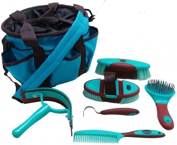 Showman (6 Piece Soft Grip Horse Grooming Kit w/Nylon Carrying Bag