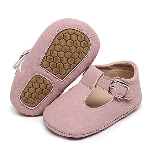 Image of HONGTEYA Infant Baby Girls Mary Jane Flats Non Slip for Toddler First Walkers Soft Sole PU Leather Crib Shoes Sneaker Wedding Party Christmas Princess Dress Shoes Baby Moccasins Girls