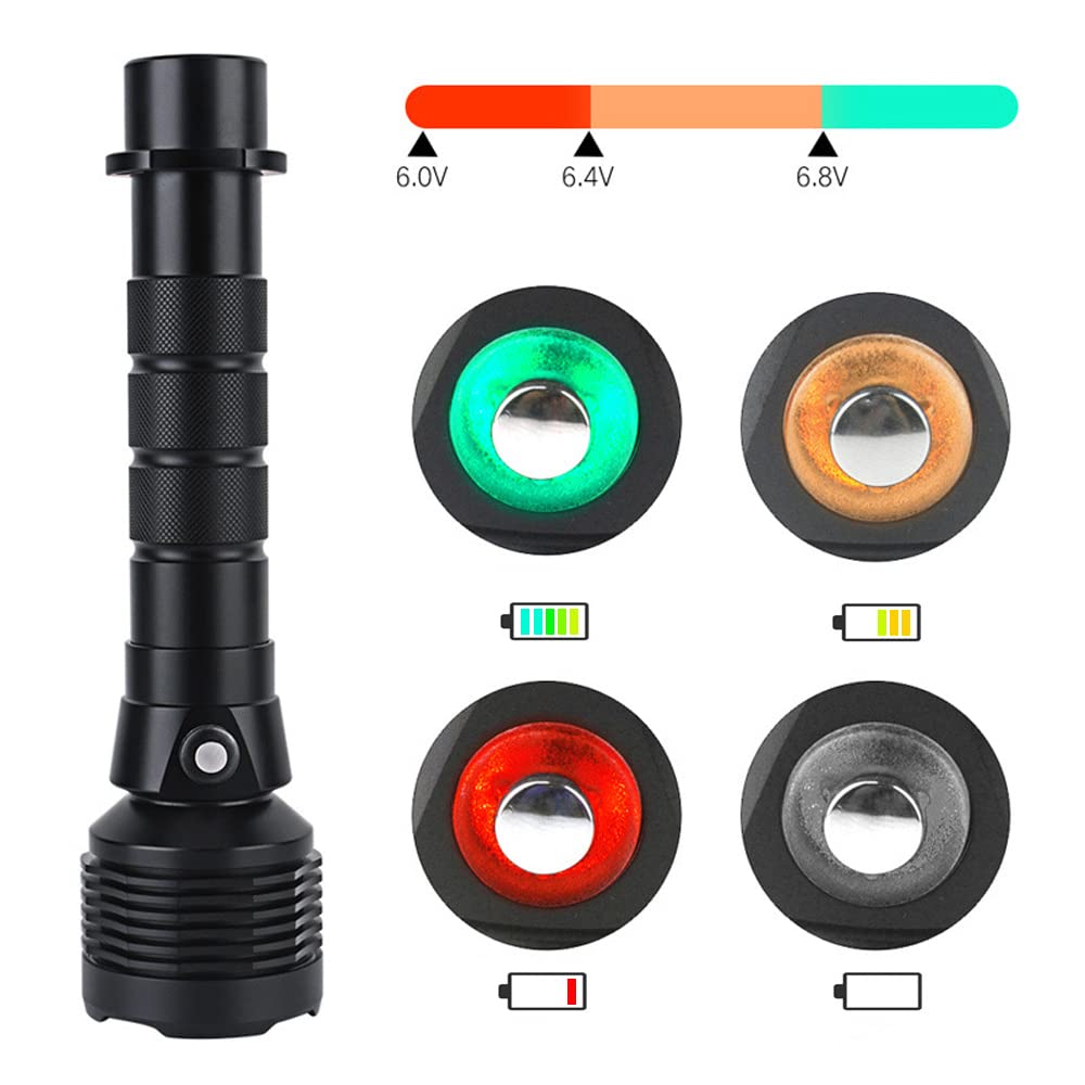 Torcia Subacquea Professionale, HXP70.2 luci Bianche ad Alta luminosità IPX8 per Immersioni subacquee, luci sommergibili per Torcia per Sport subacquei all'aperto (con Batteria)