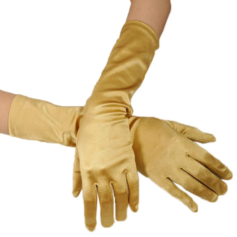 Duories Classic Women's Gloves Long Elastic Elegant 1920s Style Evening Gloves Satin Gloves Gothic Opera Festival Party Wedding Bridal Gloves for Festive Fancy Dress Costumes Carnival Gold