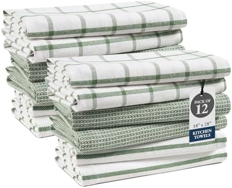 Kitchen Towels Set - Pack of 12 Cotton Dish Towels for Drying Dis...